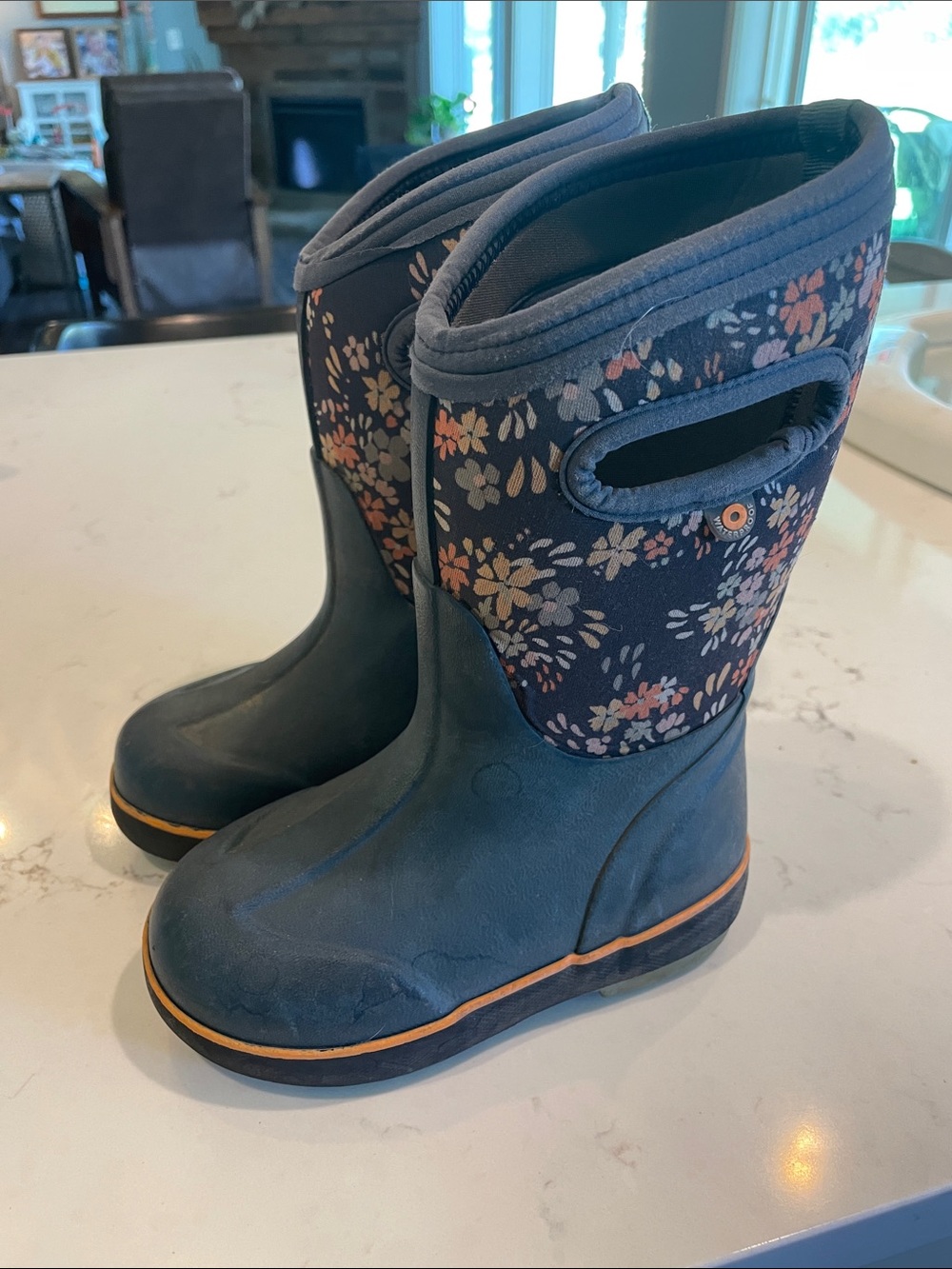 Bogs Navy Floral Kids Easy-Pull Rain & Snow Boots